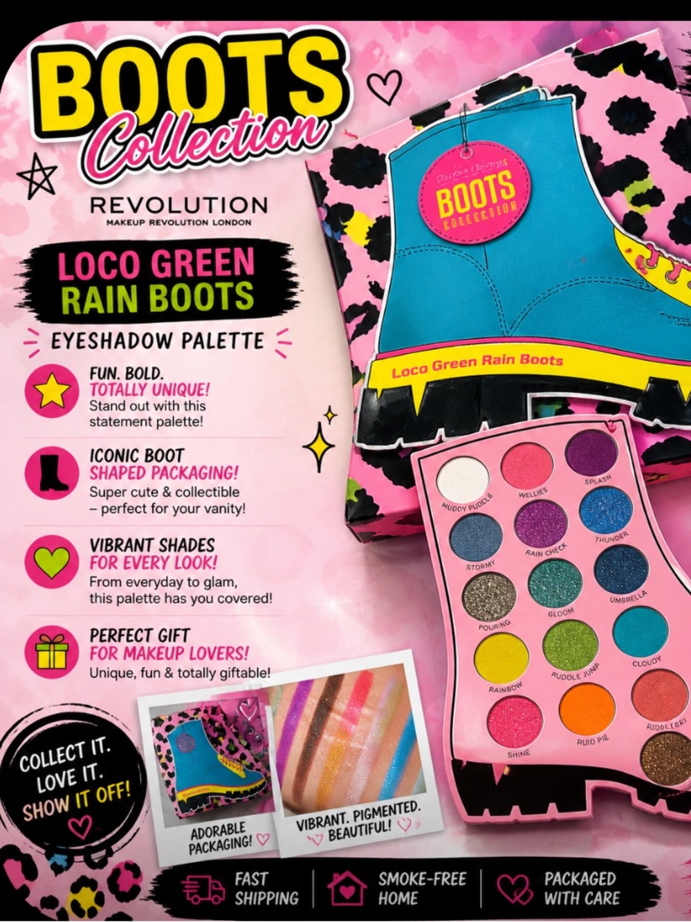 Revolution “Boots Collection” Eyeshadow Palette – Loco Green Rain Boots
